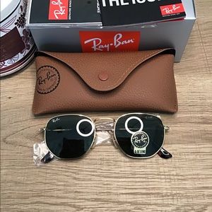 New Ray-Ban Gold Hexagonal Metal Green Sunglasses RB3548 51-21 G15 Lenses